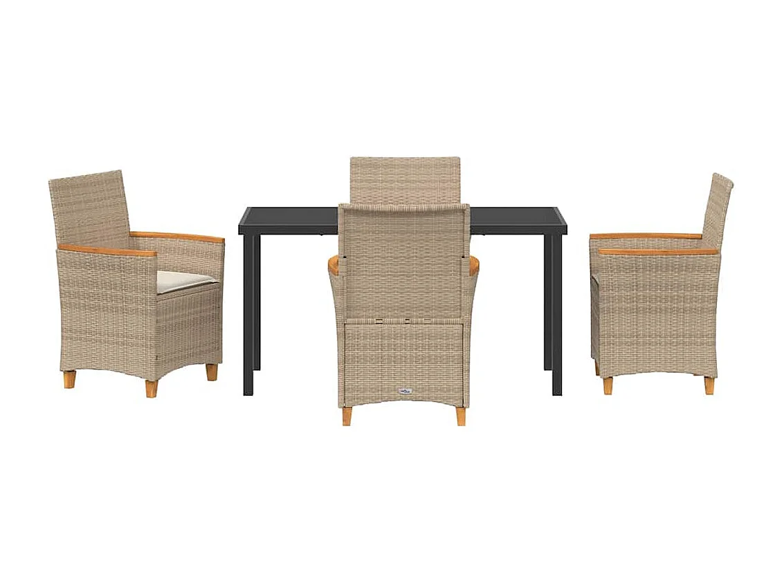 Ensemble de Salle à Manger de Jardin de 5 pièces avec Coussins Beige en Rattani Poly