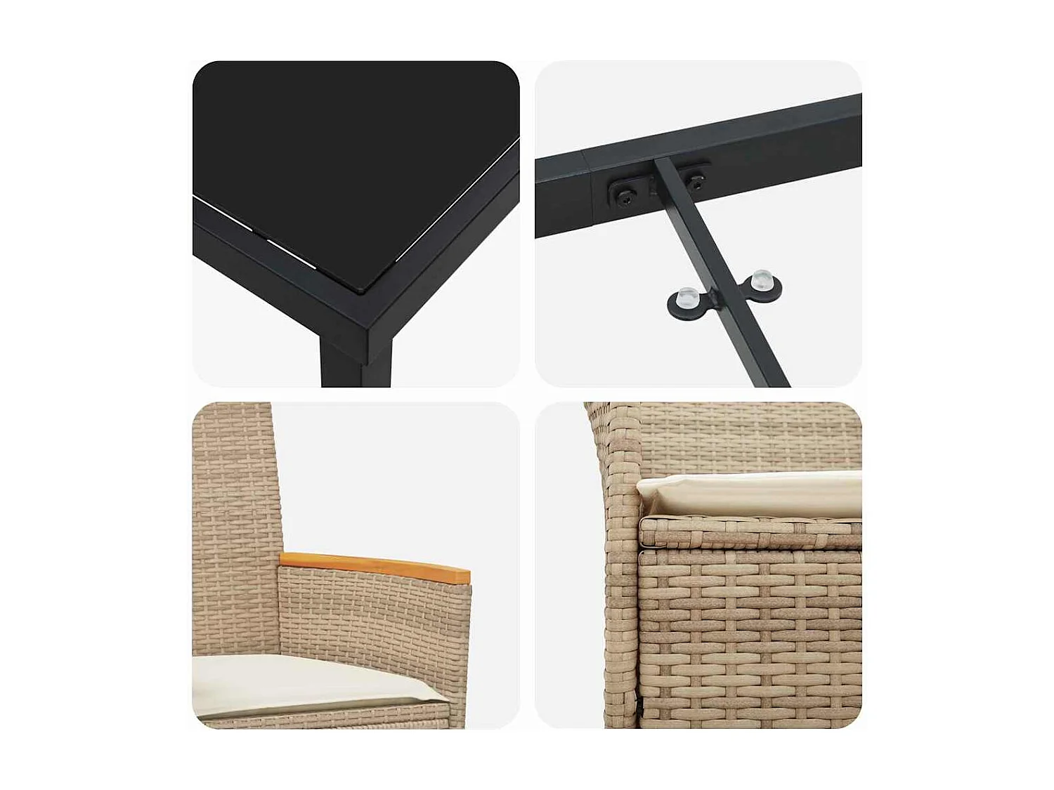 Ensemble de Salle à Manger de Jardin de 5 pièces avec Coussins Beige en Rattani Poly