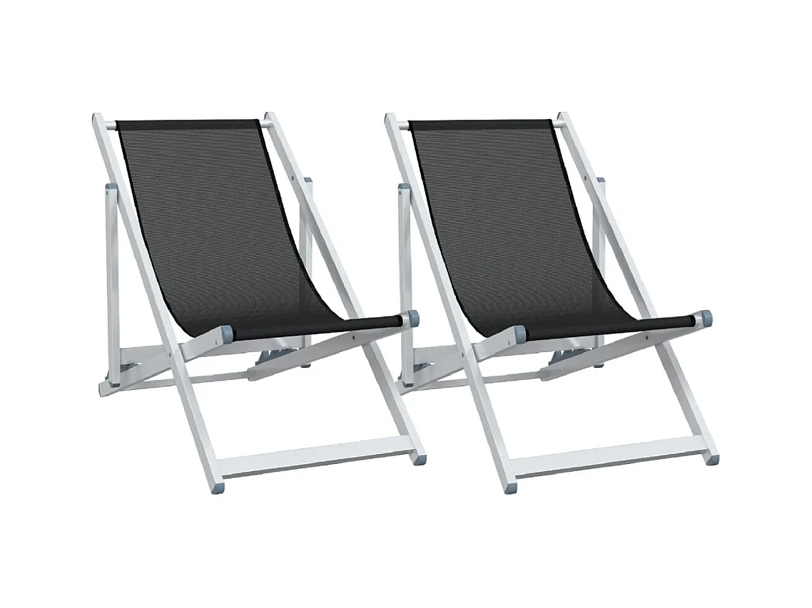 Chaises de plage pliantes lot de 2 noir aluminium et textilène
