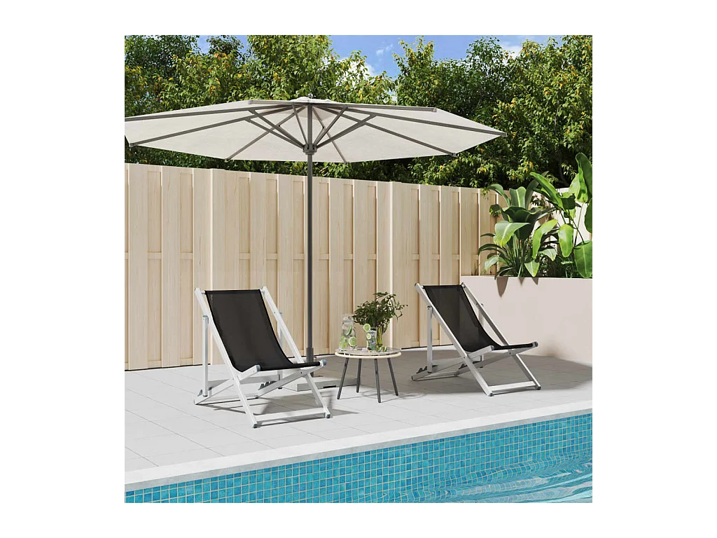 Chaises de plage pliantes lot de 2 noir aluminium et textilène