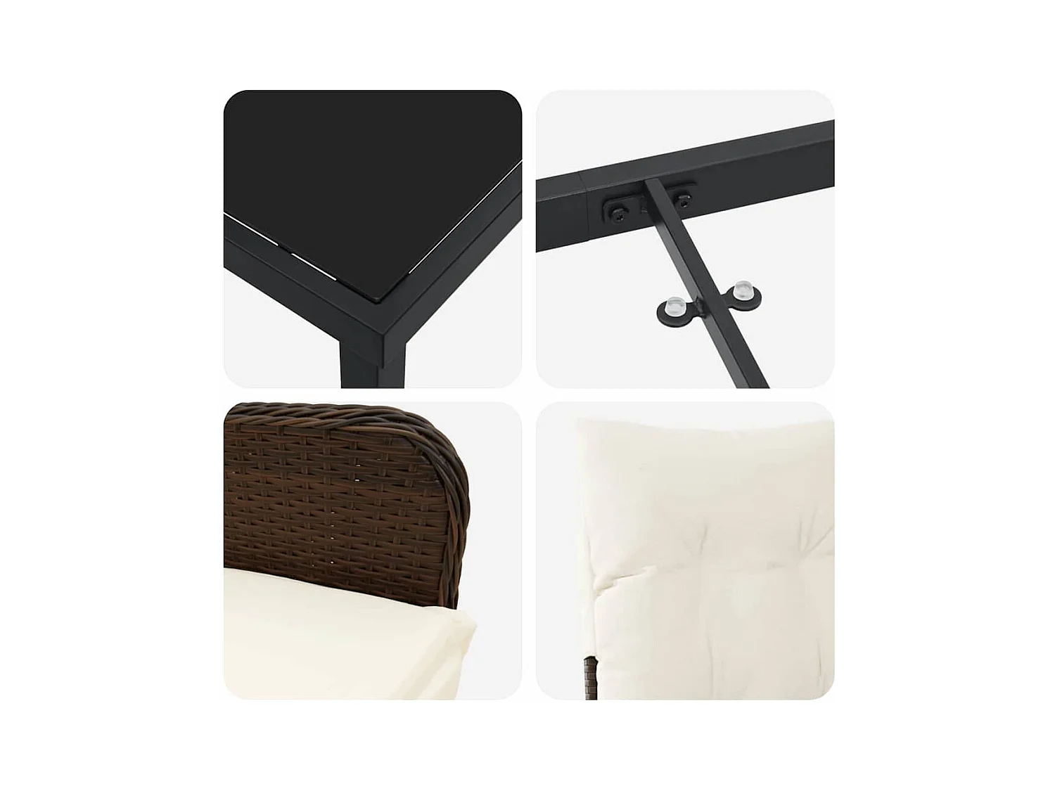 Ensemble de Salle à Manger de Jardin 5 Pièces Marron avec Coussins en Rotin Poly