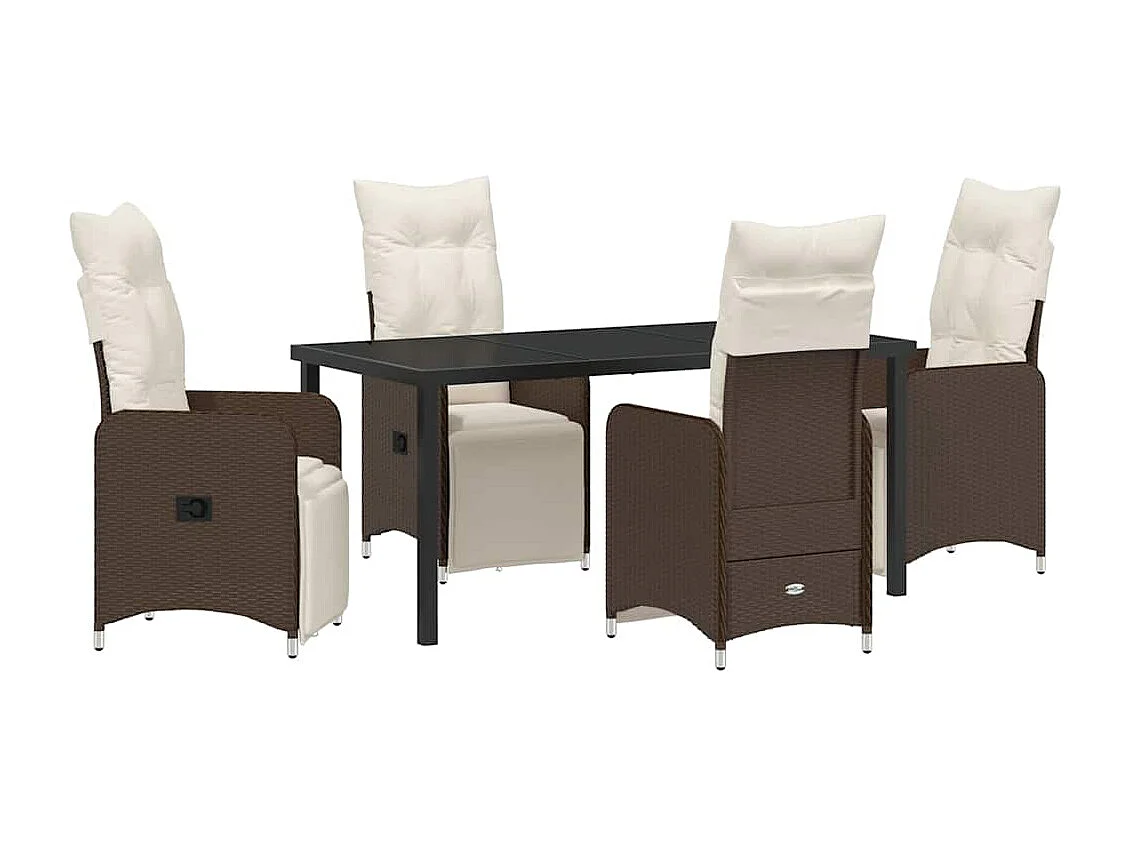 Ensemble de Salle à Manger de Jardin 5 Pièces Marron avec Coussins en Rotin Poly