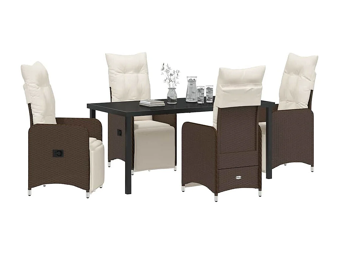 Ensemble de Salle à Manger de Jardin 5 Pièces Marron avec Coussins en Rotin Poly