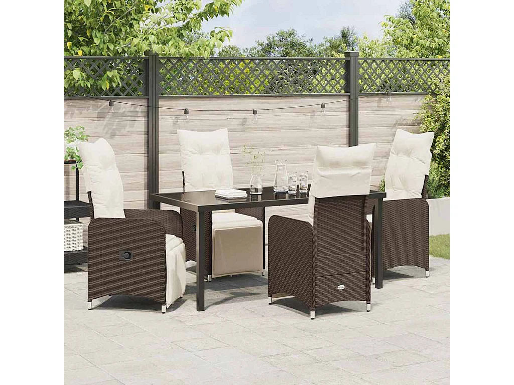 Ensemble de Salle à Manger de Jardin 5 Pièces Marron avec Coussins en Rotin Poly