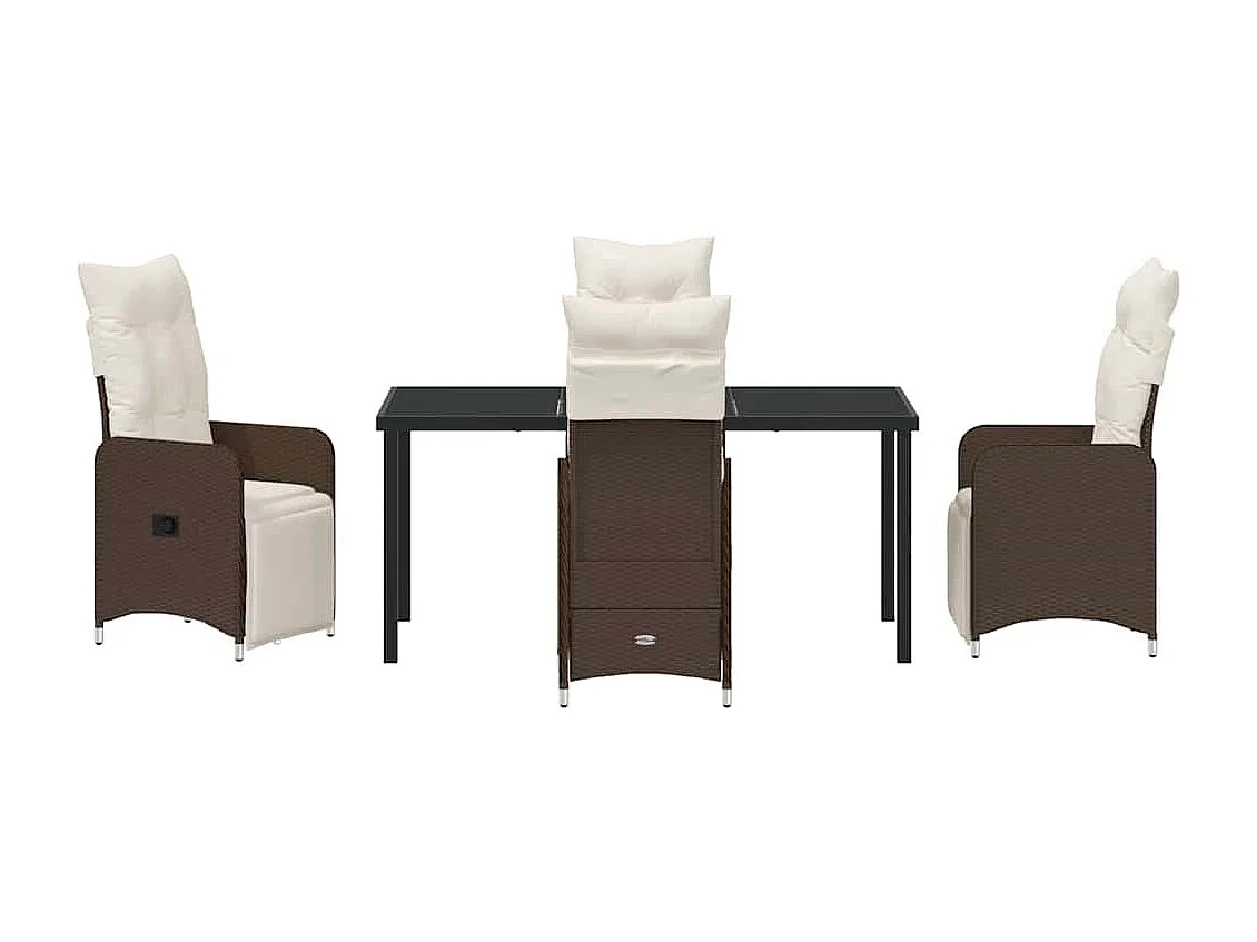 Ensemble de Salle à Manger de Jardin 5 Pièces Marron avec Coussins en Rotin Poly