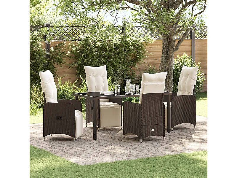 Set da pranzo da giardino marrone da 5 pezzi con cuscini in polyrattan