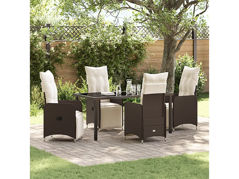 Set da pranzo da giardino marrone da 5 pezzi con cuscini in polyrattan