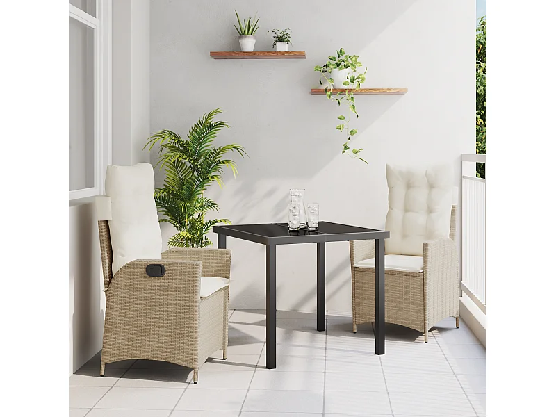 3-delige tuinset met beige polyrotan kussens