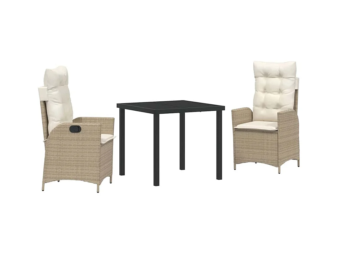 3-delige tuinset met beige polyrotan kussens