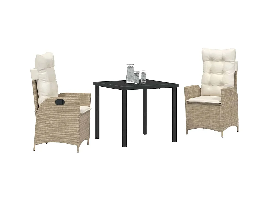 3-delige tuinset met beige polyrotan kussens