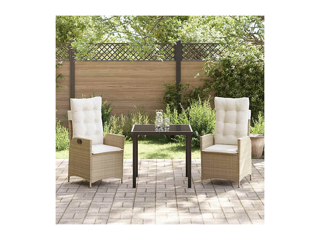 3-delige tuinset met beige polyrotan kussens