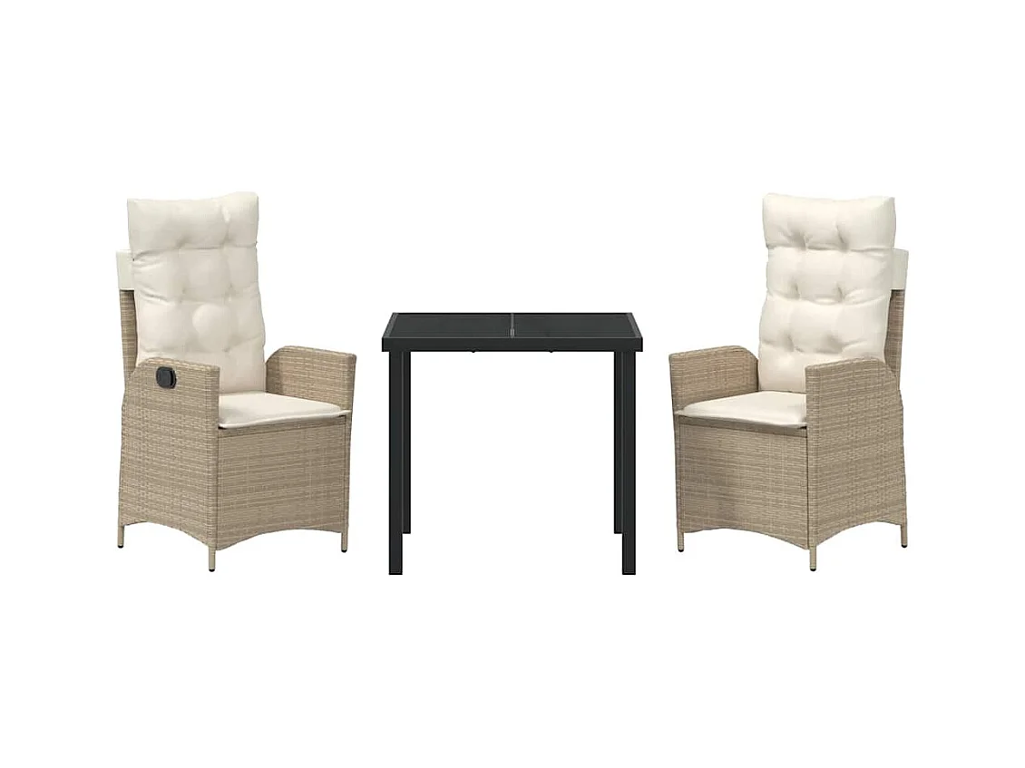 3-delige tuinset met beige polyrotan kussens
