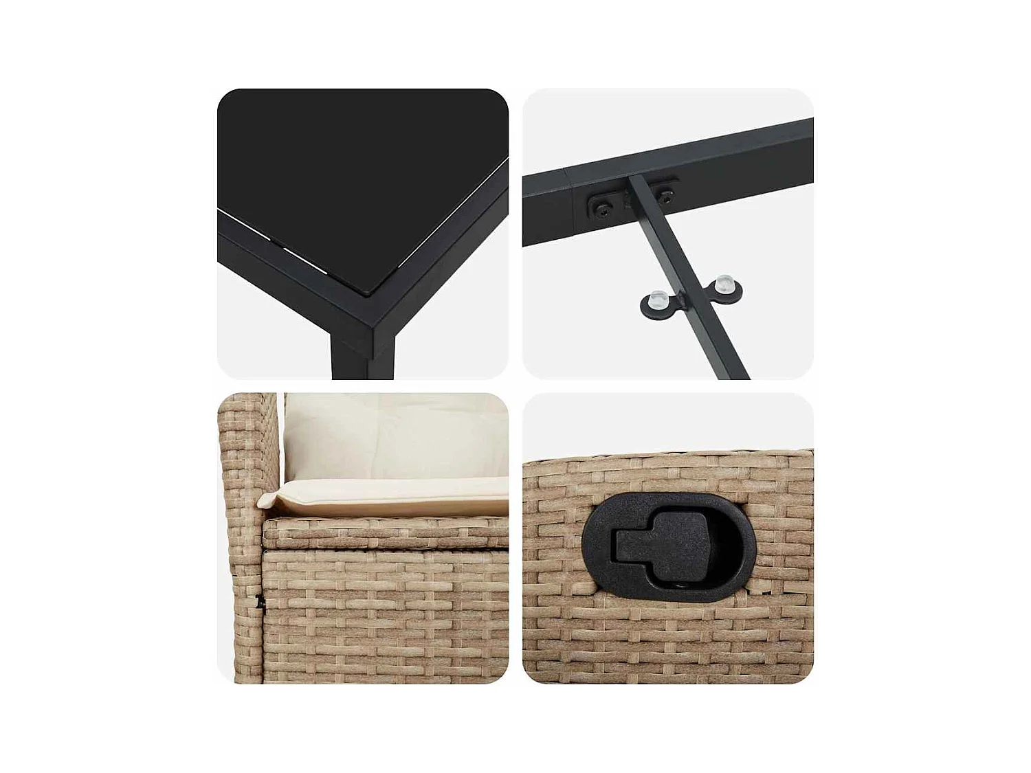 3-delige tuinset met beige polyrotan kussens