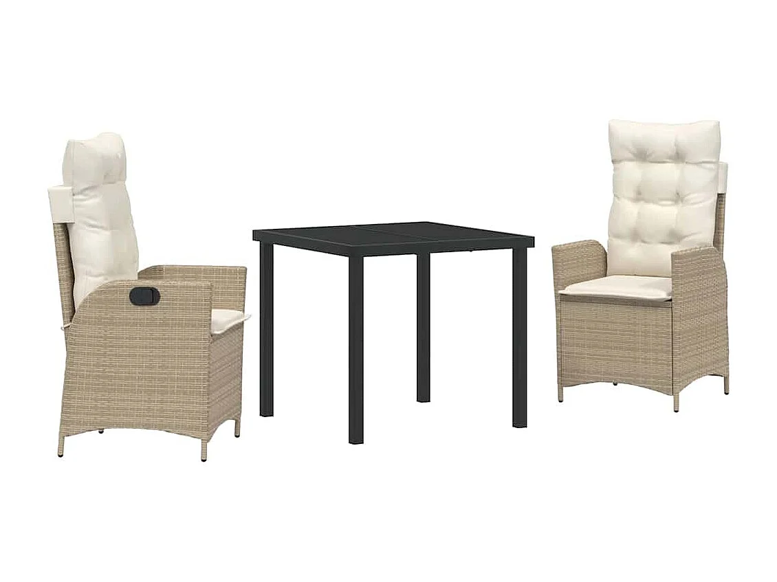 Ensemble de Salle à Manger de Jardin 3 Pièces avec Coussins Beige Poly Rattan