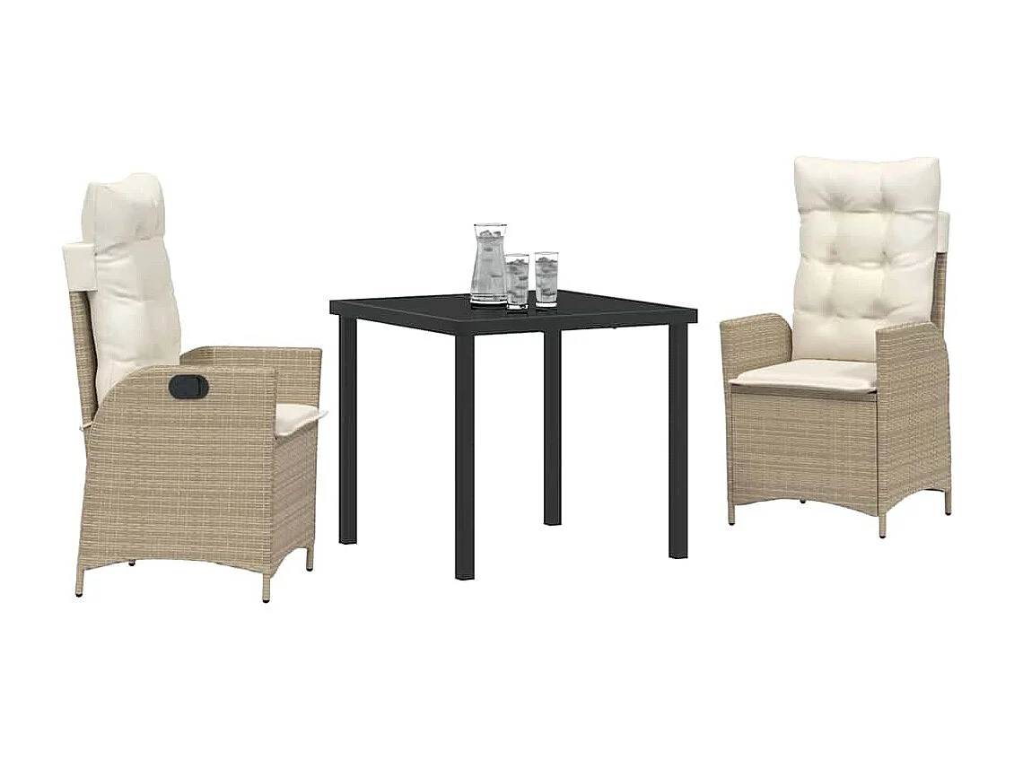 Ensemble de Salle à Manger de Jardin 3 Pièces avec Coussins Beige Poly Rattan