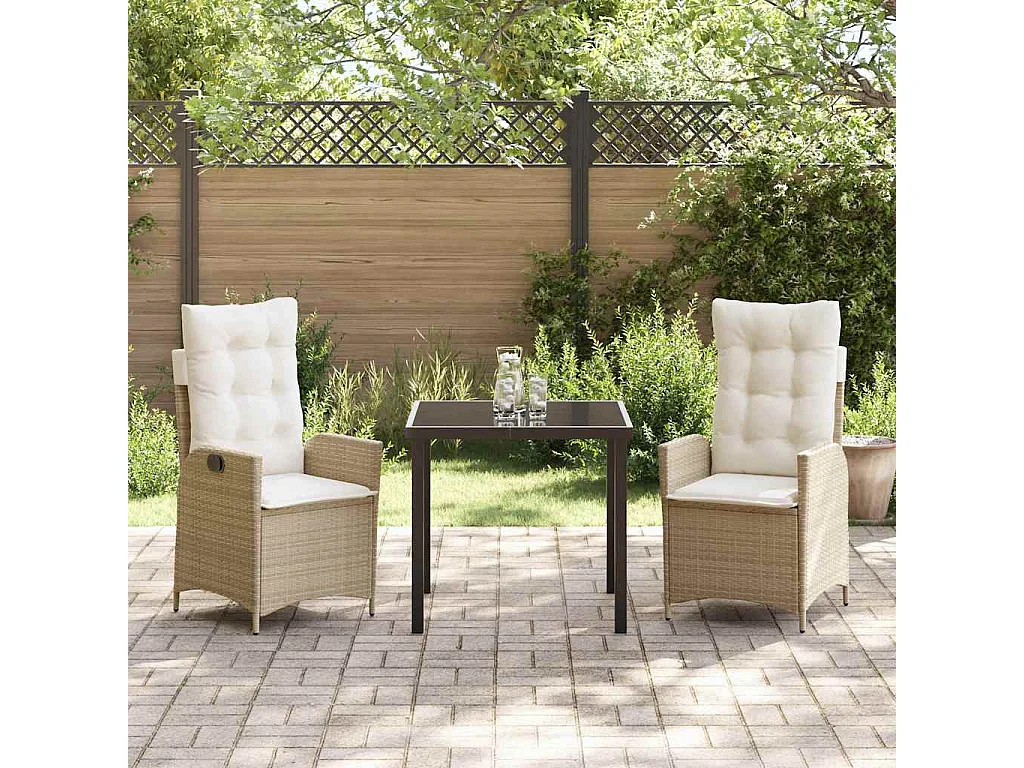 Ensemble de Salle à Manger de Jardin 3 Pièces avec Coussins Beige Poly Rattan