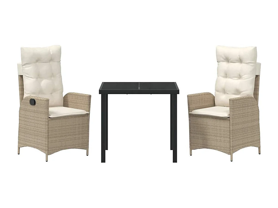 Ensemble de Salle à Manger de Jardin 3 Pièces avec Coussins Beige Poly Rattan