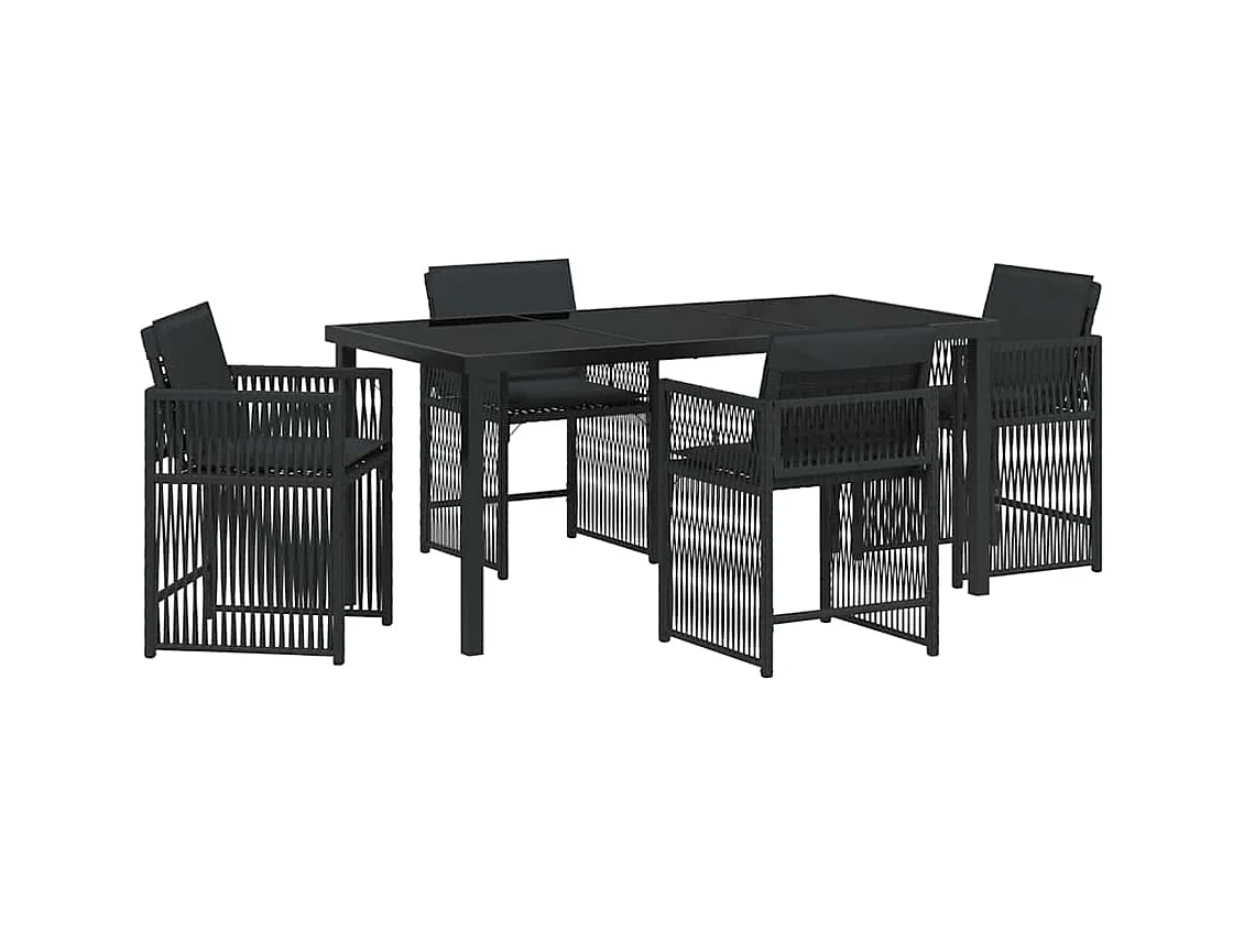 Set da pranzo da giardino 5 pezzi con cuscini in rattan nero PE