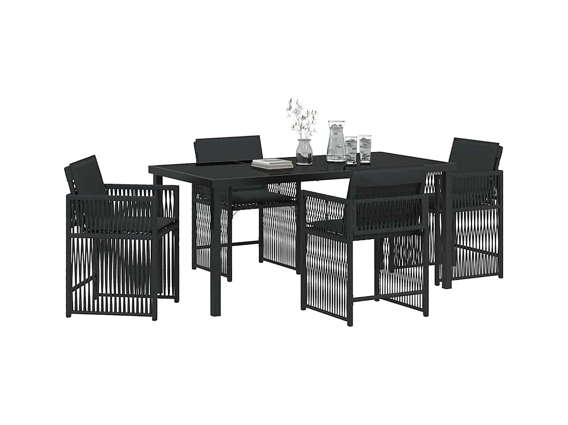 Set da pranzo da giardino 5 pezzi con cuscini in rattan nero PE