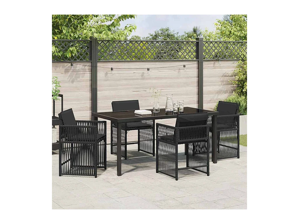 Set da pranzo da giardino 5 pezzi con cuscini in rattan nero PE