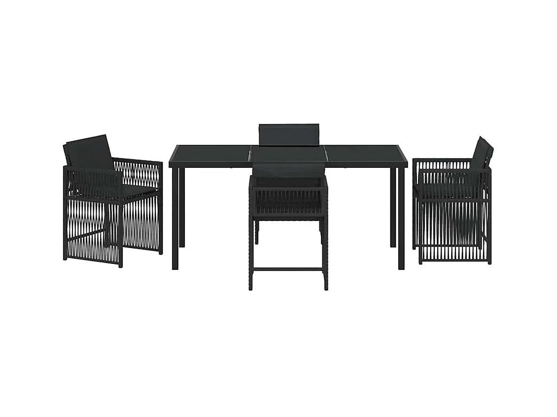 Set da pranzo da giardino 5 pezzi con cuscini in rattan nero PE