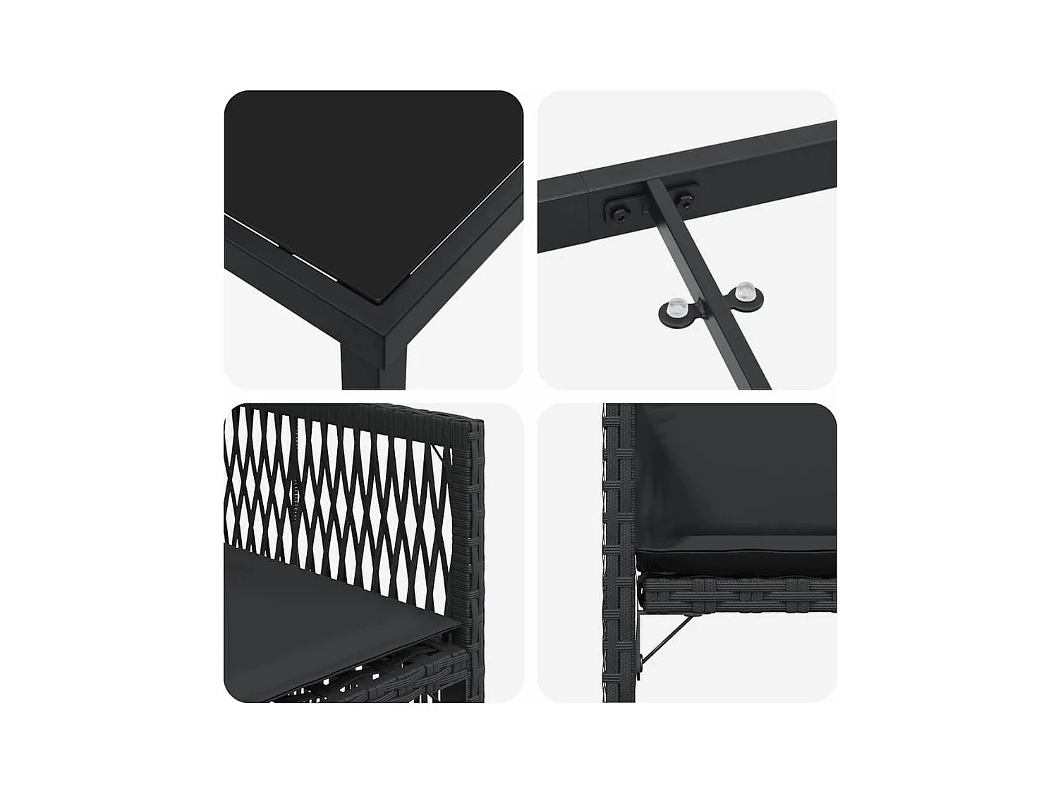 Set da pranzo da giardino 5 pezzi con cuscini in rattan nero PE