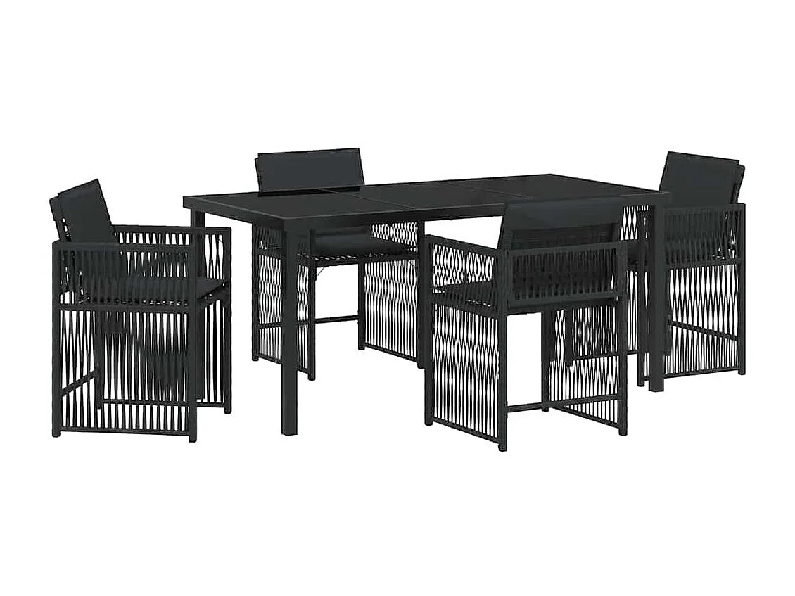 Ensemble de Salle à Manger de Jardin de 5 Pièces avec Coussins Noir Rattan PE