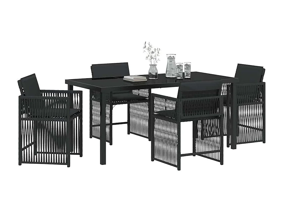Ensemble de Salle à Manger de Jardin de 5 Pièces avec Coussins Noir Rattan PE