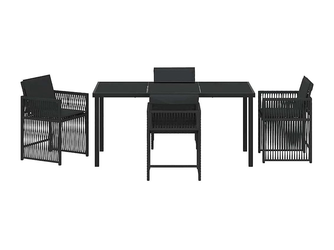 Ensemble de Salle à Manger de Jardin de 5 Pièces avec Coussins Noir Rattan PE