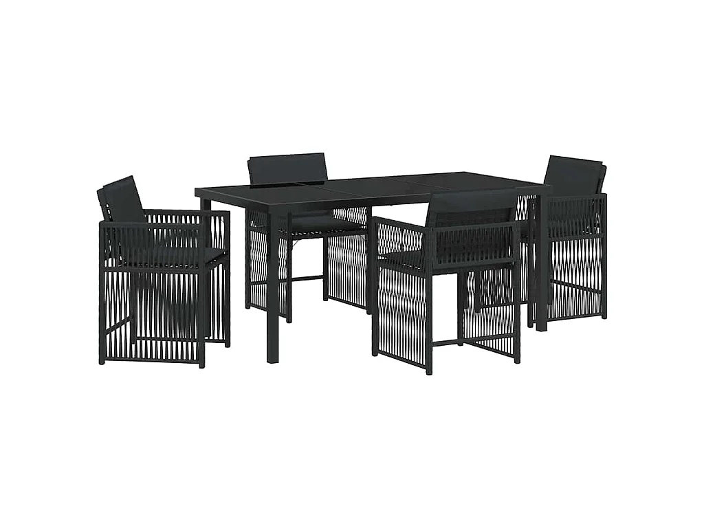 Ensemble de Salle à Manger de Jardin de 5 Pièces avec Coussins Noir Rattan PE