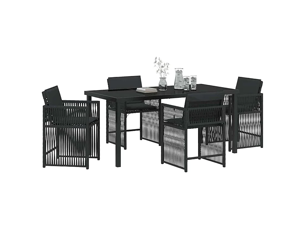 Ensemble de Salle à Manger de Jardin de 5 Pièces avec Coussins Noir Rattan PE