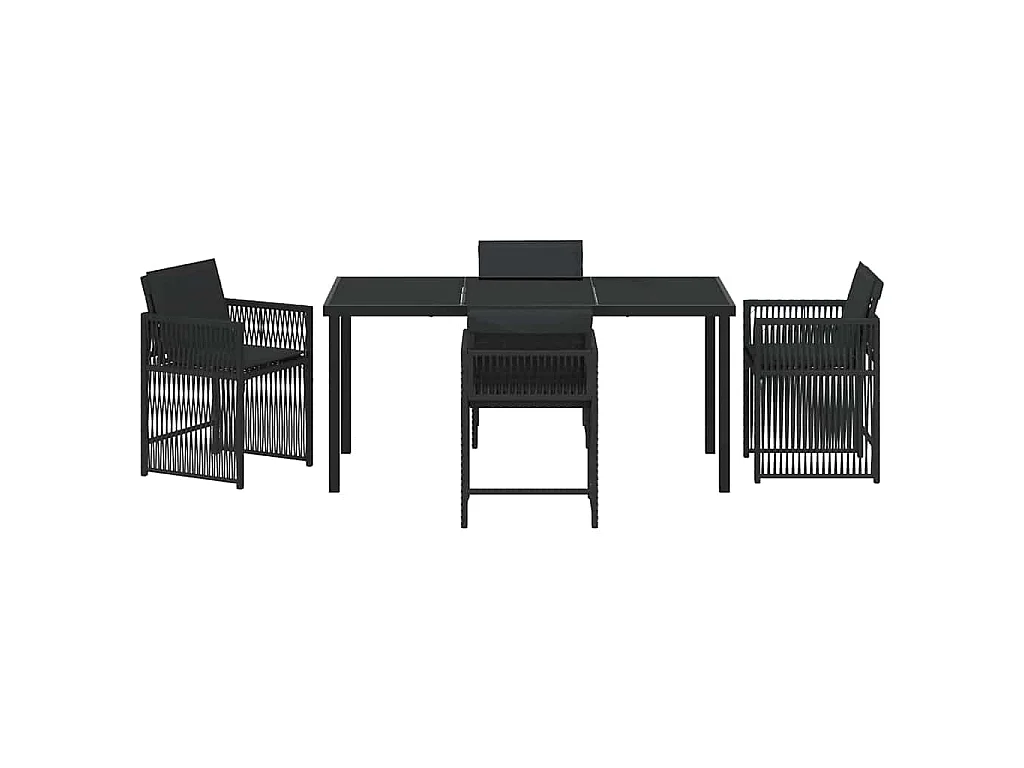 Ensemble de Salle à Manger de Jardin de 5 Pièces avec Coussins Noir Rattan PE