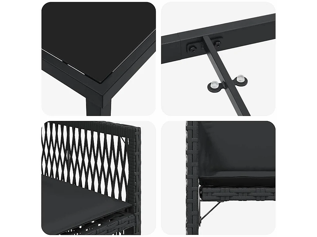 Ensemble de Salle à Manger de Jardin de 5 Pièces avec Coussins Noir Rattan PE