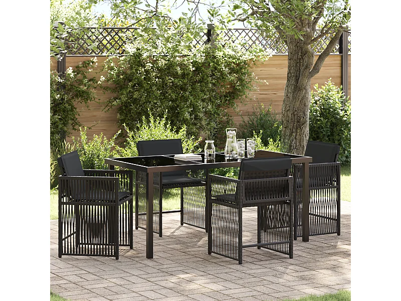 Set da pranzo da giardino 5 pezzi con cuscini in rattan nero PE