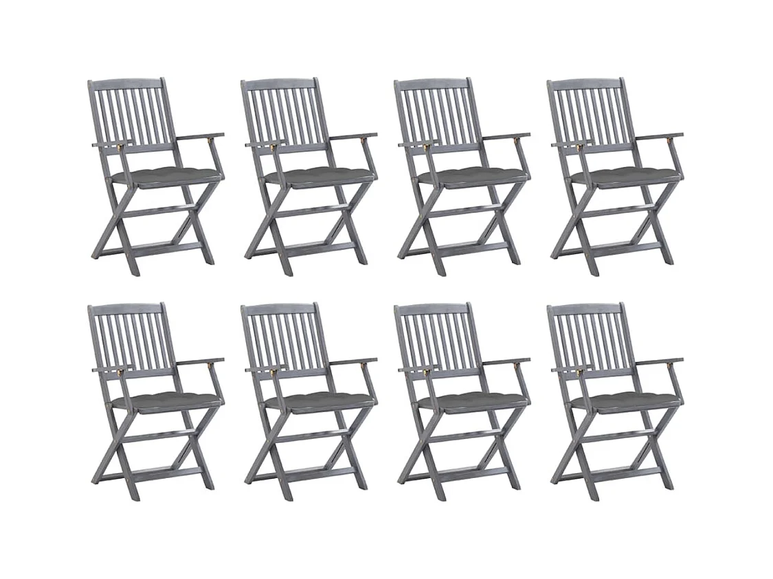 Chaises pliables d'extérieur lot de 8 et coussins Bois d'acacia