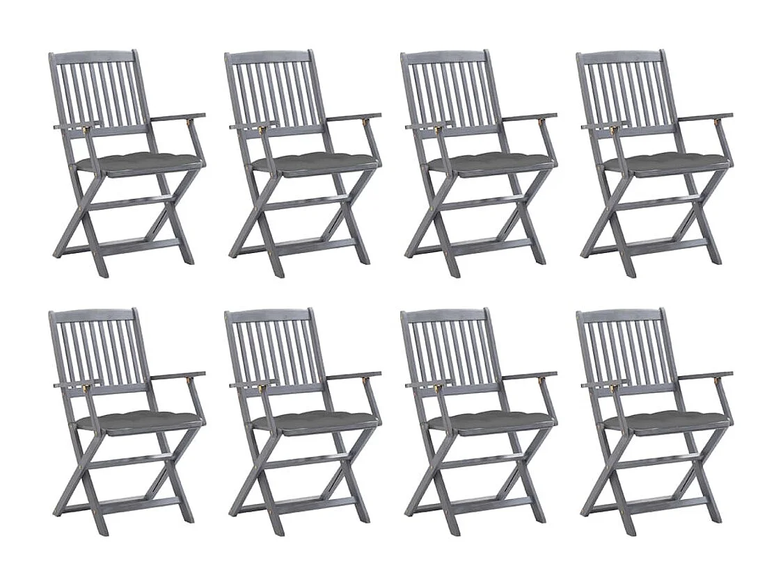 Chaises pliables d'extérieur lot de 8 et coussins Bois d'acacia