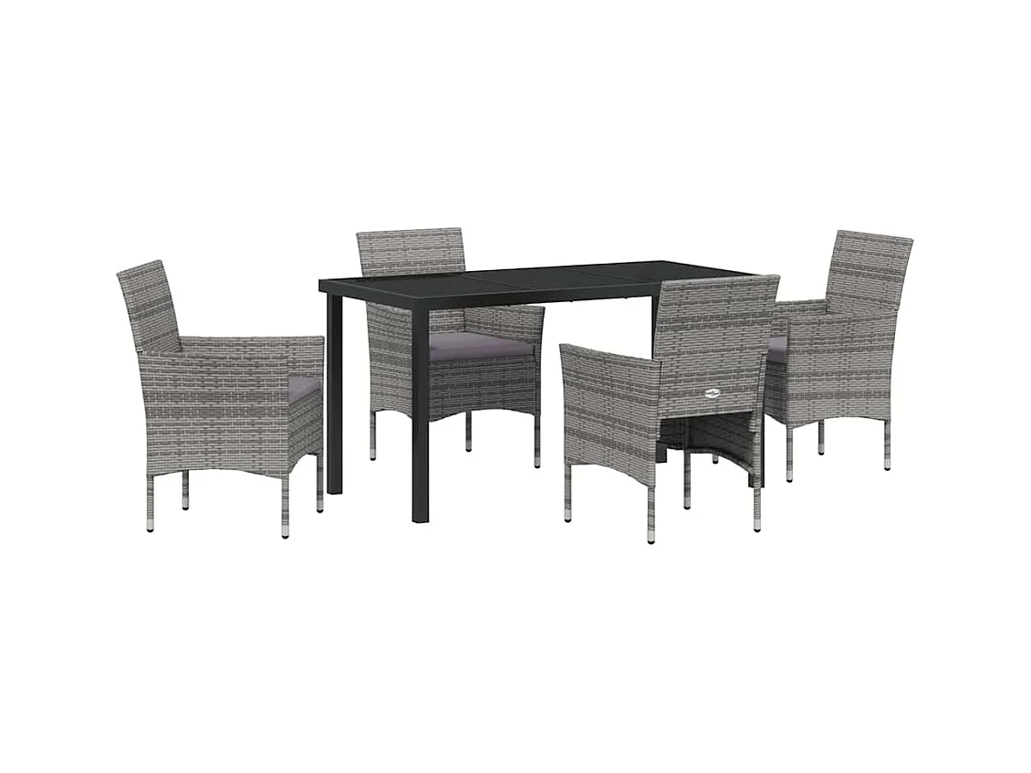 Set da pranzo da giardino in polyrattan grigio da 5 pezzi