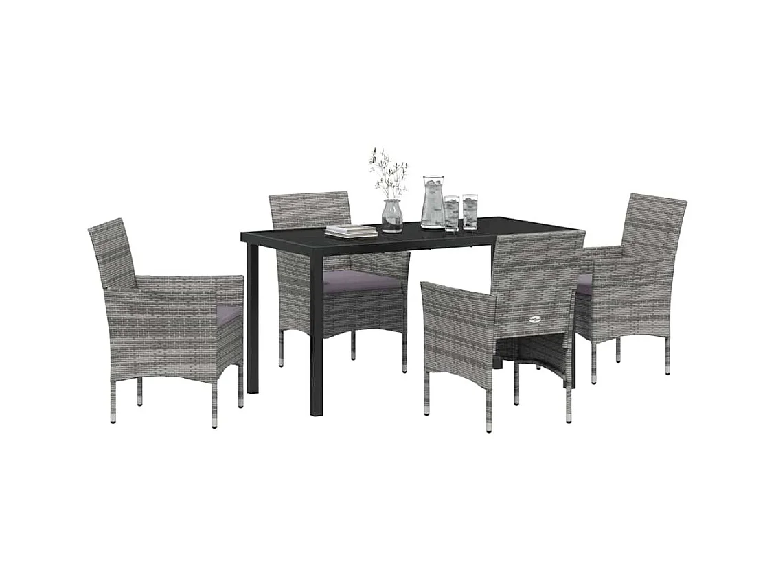Set da pranzo da giardino in polyrattan grigio da 5 pezzi