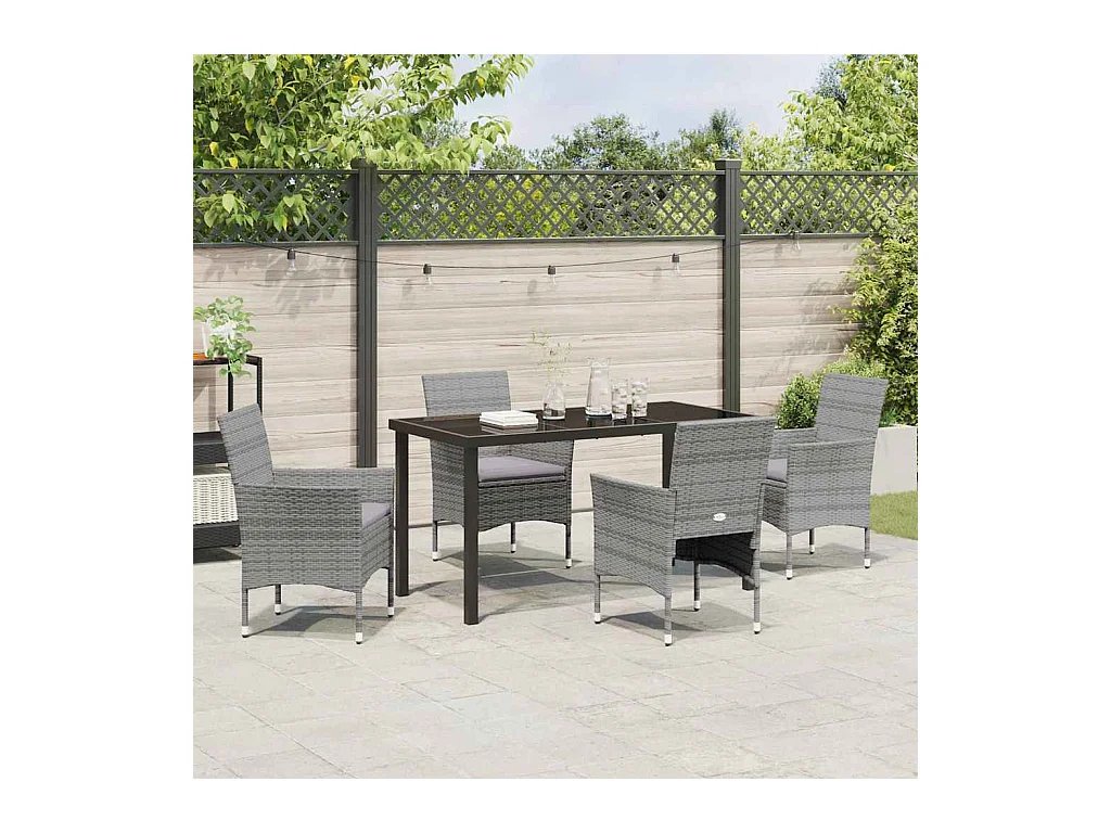 Set da pranzo da giardino in polyrattan grigio da 5 pezzi