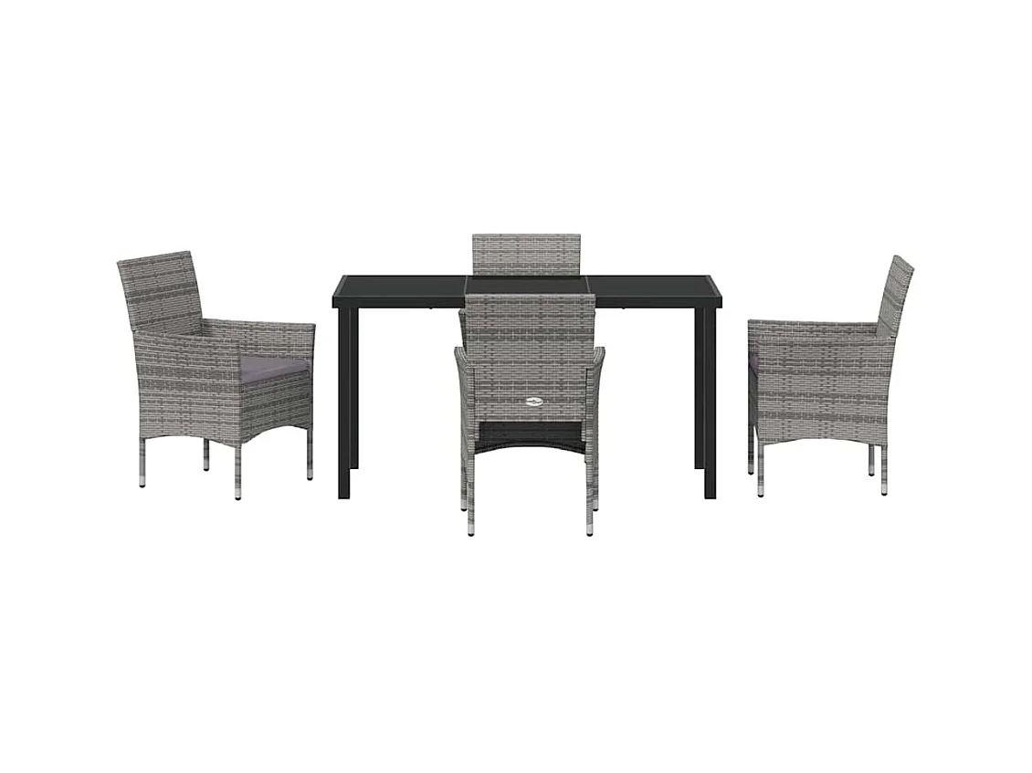 Set da pranzo da giardino in polyrattan grigio da 5 pezzi