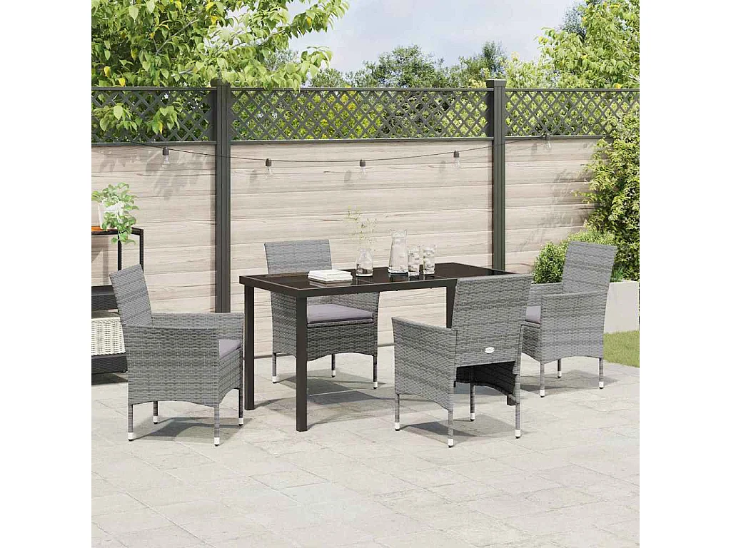 5-delige grijze poly rattan tuinset