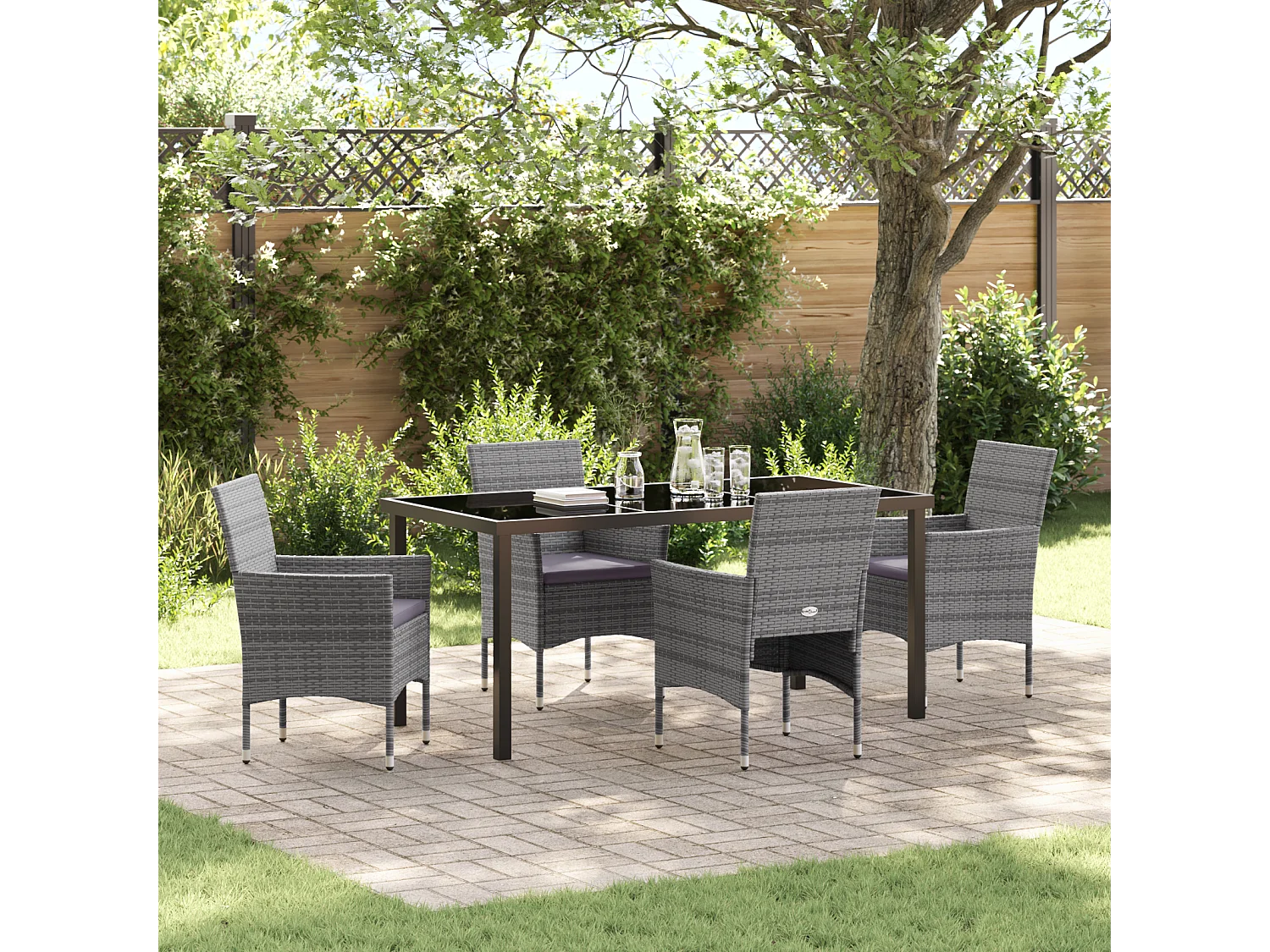 Set da pranzo da giardino in polyrattan grigio da 5 pezzi