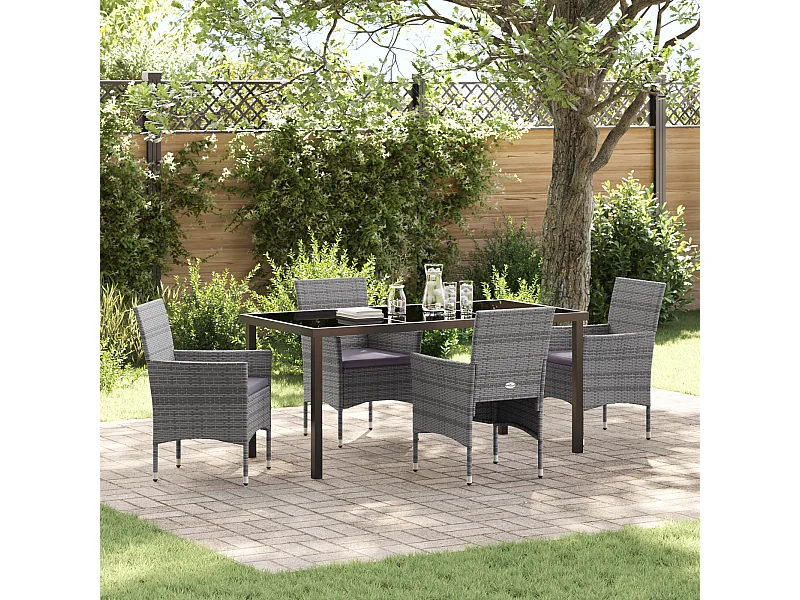 5-delige grijze poly rattan tuinset