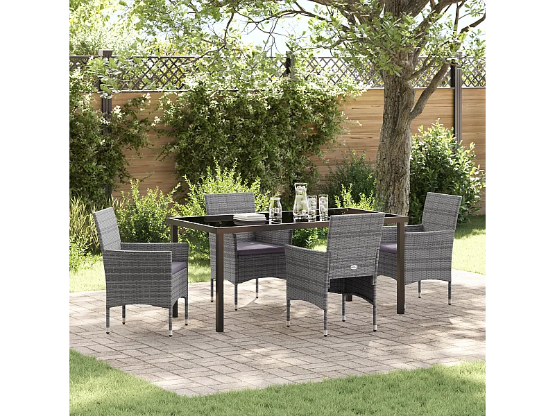 Set da pranzo da giardino in polyrattan grigio da 5 pezzi