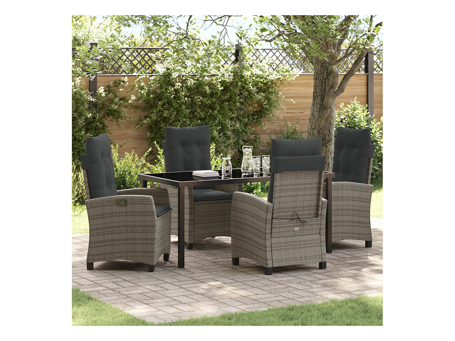 Set da giardino 5 pezzi con cuscini - Polyrattan grigio