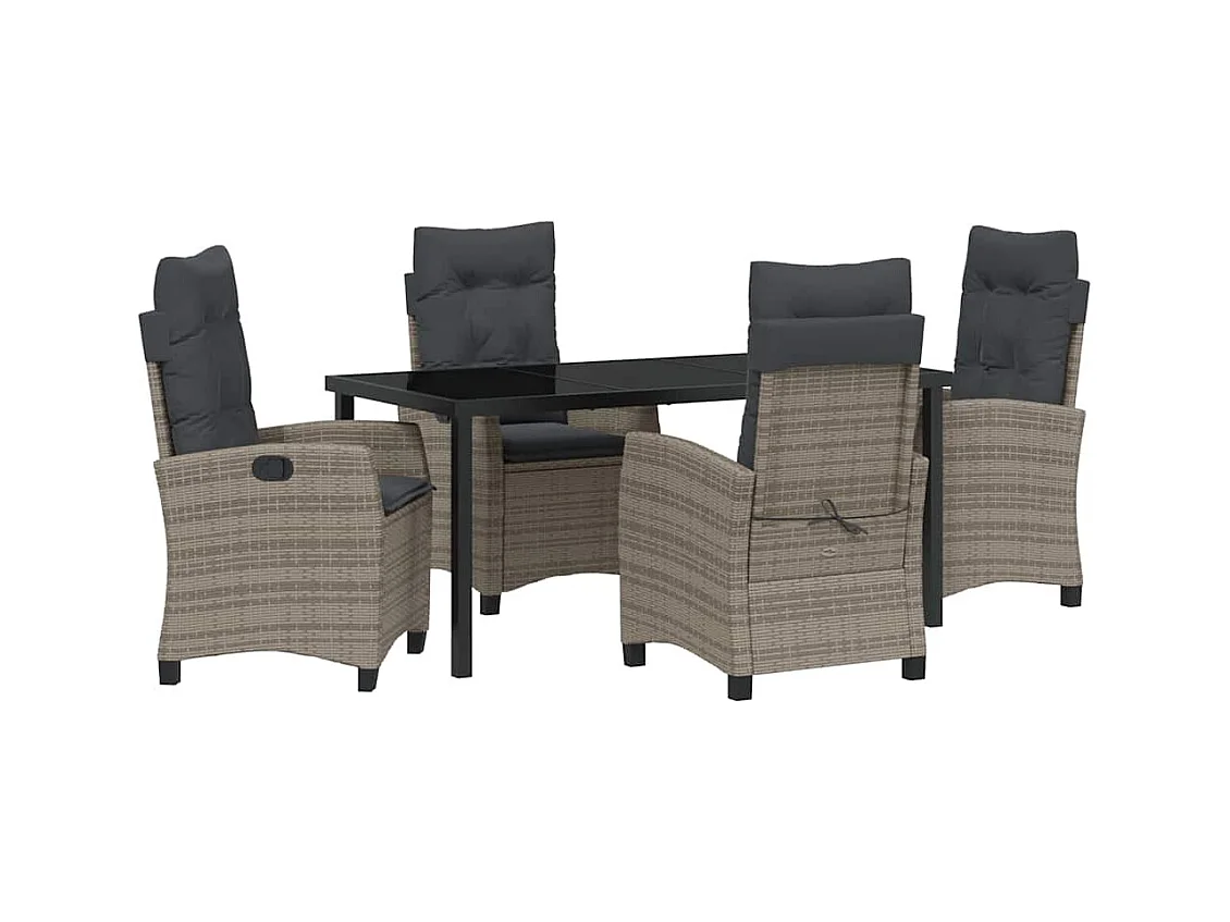 Set da giardino 5 pezzi con cuscini - Polyrattan grigio