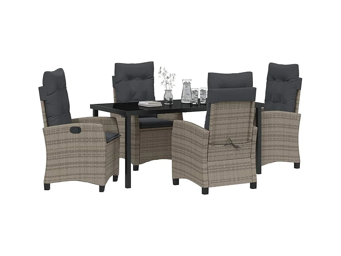Set da giardino 5 pezzi con cuscini - Polyrattan grigio