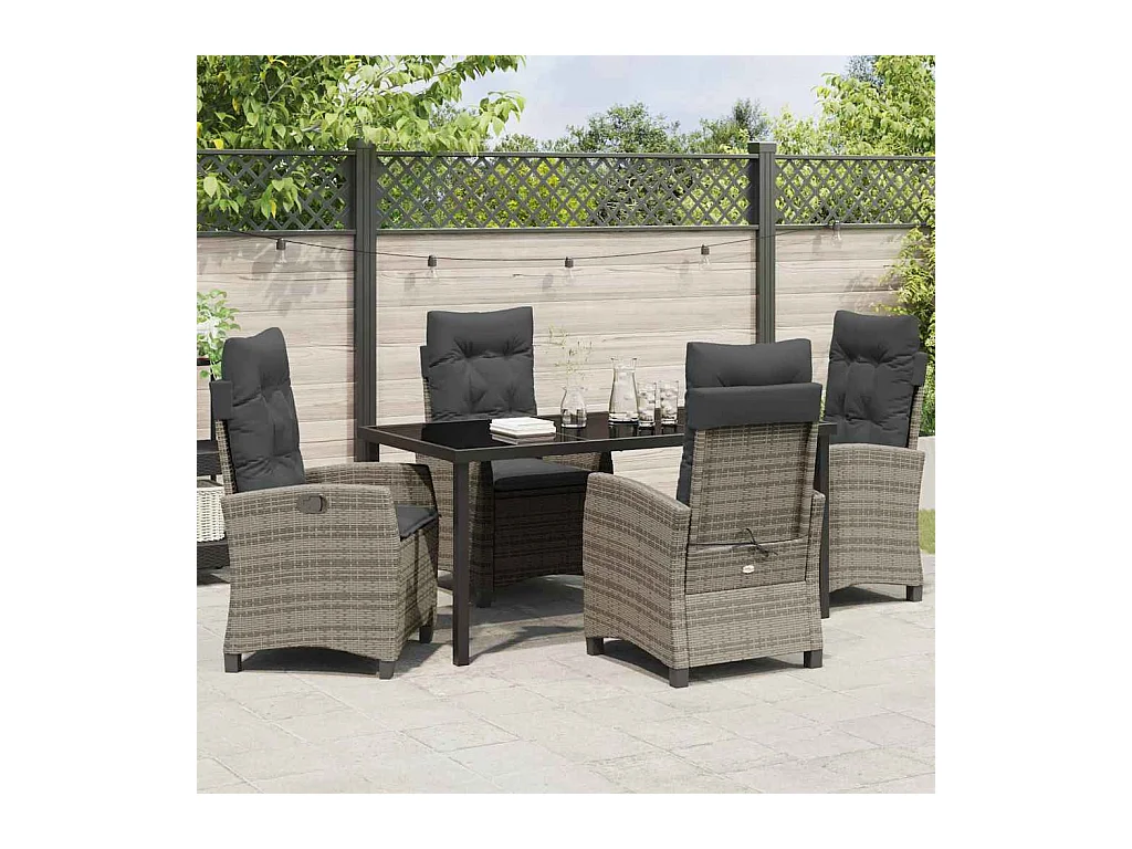 Set da giardino 5 pezzi con cuscini - Polyrattan grigio