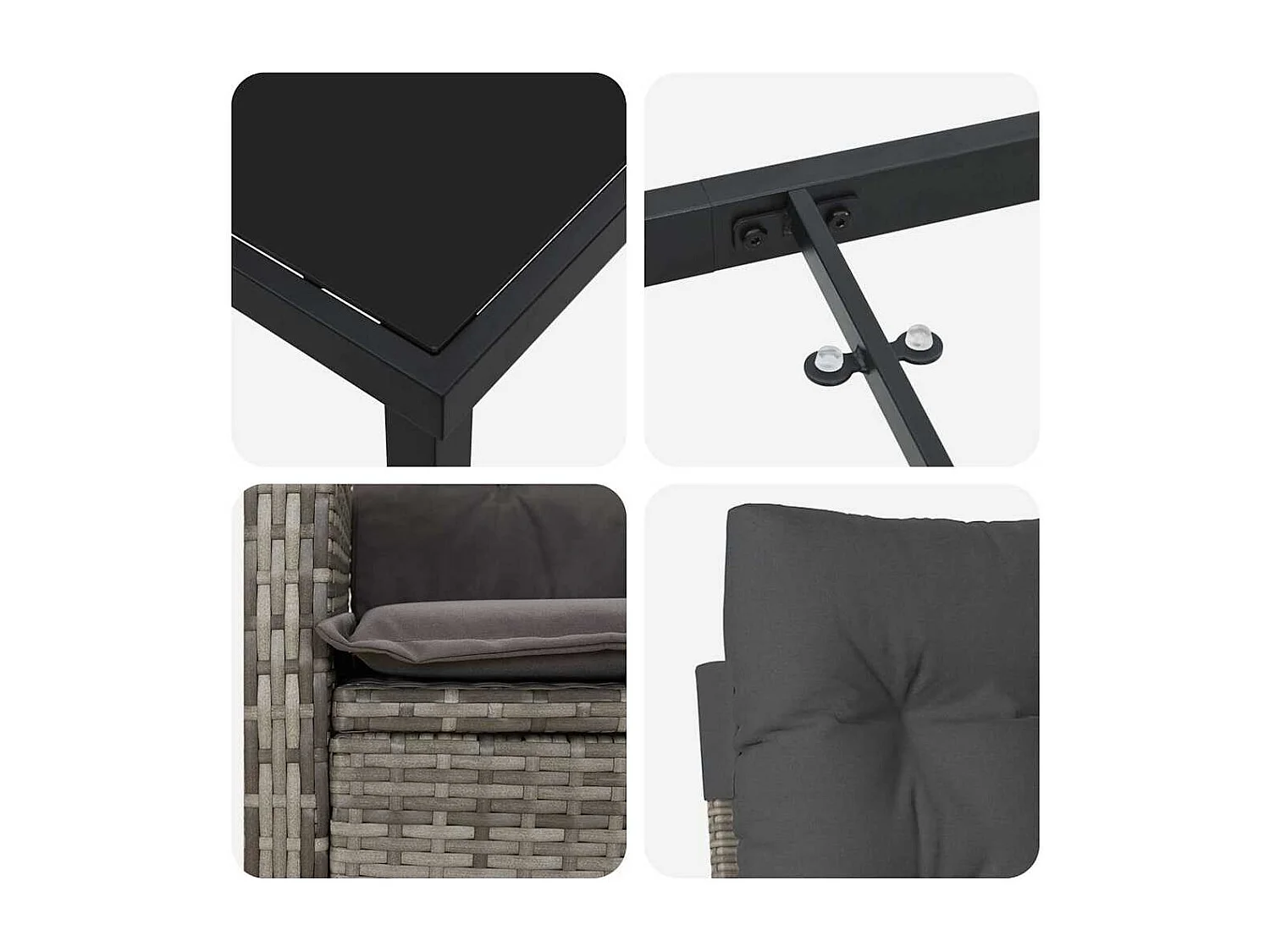 Set da giardino 5 pezzi con cuscini - Polyrattan grigio