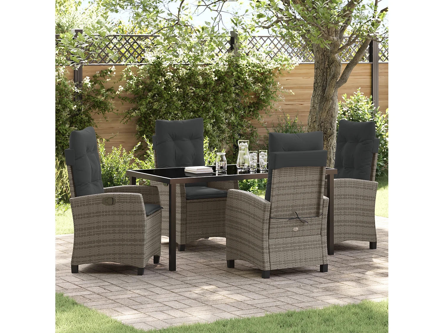 Ensemble de jardin 5 pièces avec coussins - Rattan poly gris